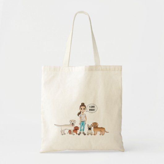 Tote Bag Chiens De Cartoon Mignons Avec Une Fille De Cartoo (Devant)