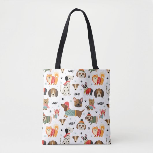 Tote Bag Chiens de fête dans le Motif de Sweaters de vacanc (Devant)