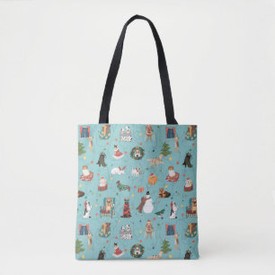 Tote Bag Chiens de Fêtes en Motif de pulls de Noël