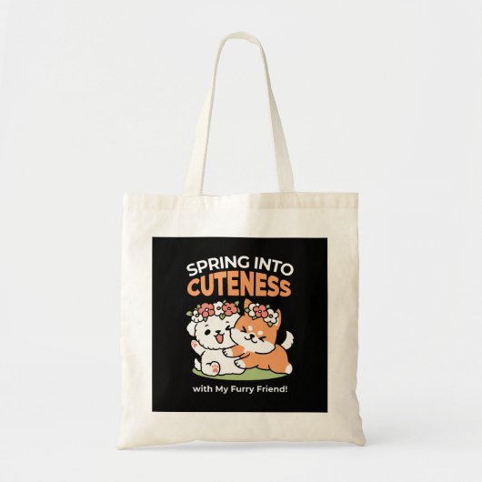 Tote Bag Chiens de jeu avec Flower Crowns - Fun Spring Them (Devant)