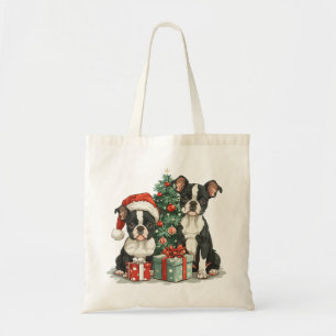 Tote Bag Chiens de Noël Boston Terrier