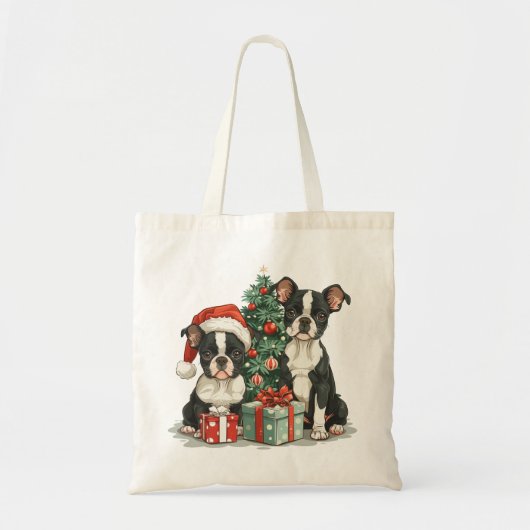 Tote Bag Chiens de Noël Boston Terrier (Devant)