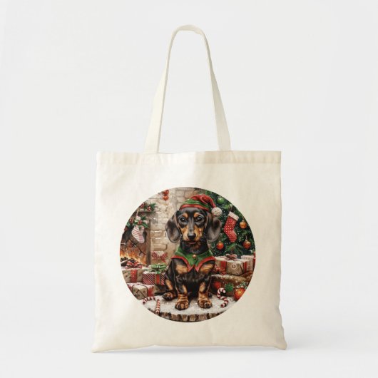 Tote Bag Chiens de Noël Elf Dachshund (Devant)