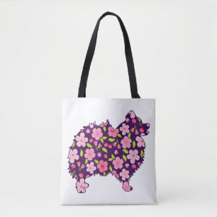 Tote Bag Chiens de Poméranie Fleur Motif Poméraniens Lover