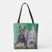Tote Bag Chiens écossais Blackie et Whitie à la radio (Dos)