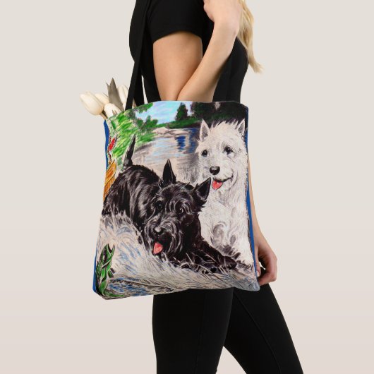 Tote Bag Chiens écossais Blackie et Whitie Fishing (De près)
