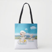Tote Bag Chiens et chats Vélo en mer (Devant)