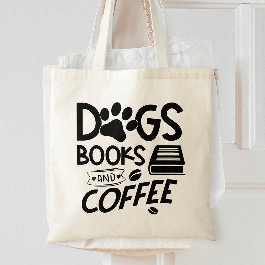 Tote Bag Chiens Livres Typographie Café Dire Lecture Citati
