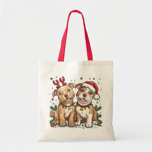 Tote Bag Chiens taureaux de Noël Pit (Devant)