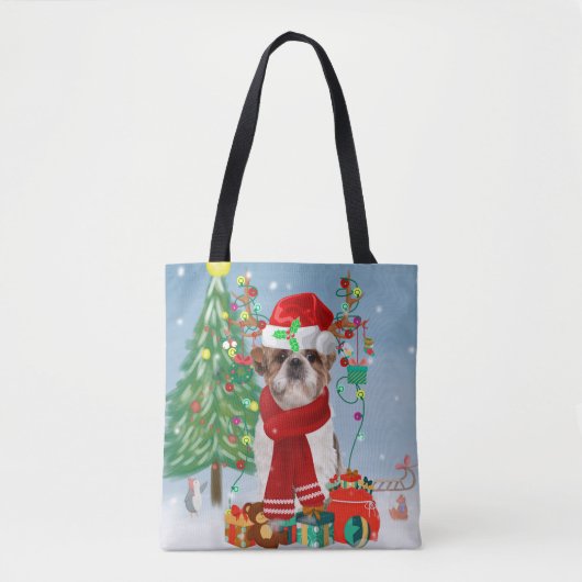 Tote Bag Chih Tzu Chien dans Noël de neige (Devant)