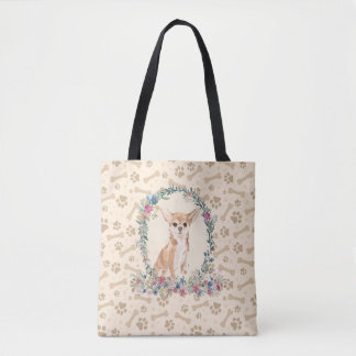 Tote Bag Chihuahua Chien Empreinte de patte & Chien Bone mi