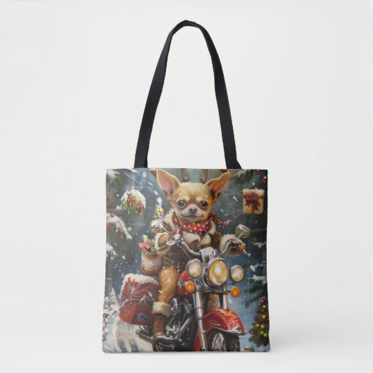 Tote Bag Chihuahua Chien équitation moto Noël (Devant)