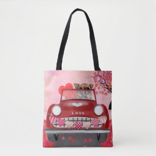 Tote Bag Chihuahua Chien voiture avec les coeurs Valentine'