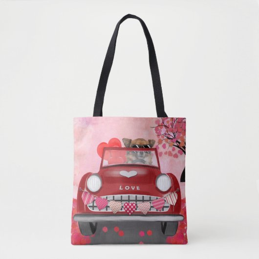 Tote Bag Chihuahua Chien voiture avec les coeurs Valentine' (Devant)