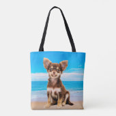 Tote Bag Chihuahua Chig assis sur la plage tropicale (Dos)