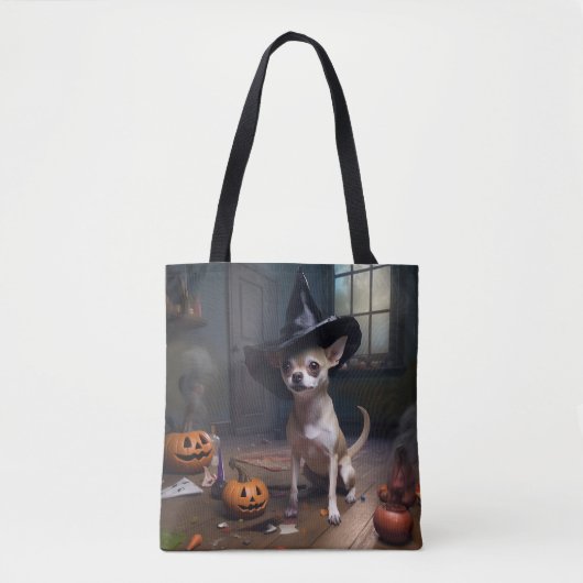 Tote Bag Chihuahua Citrouilles Halloween effrayant (Devant)