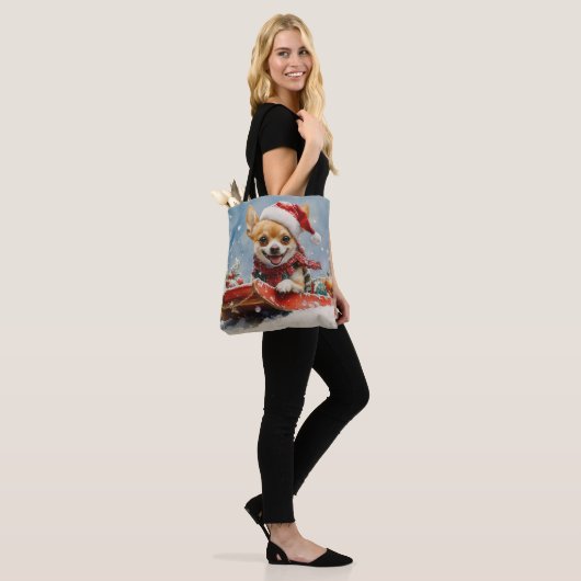 Tote Bag Chihuahua Dog in Sledge Let it neiger Noël (Sur le modèle)