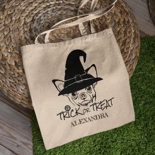 Tote Bag Chihuahua Halloween Tricoter Ou Traiter Nom Person