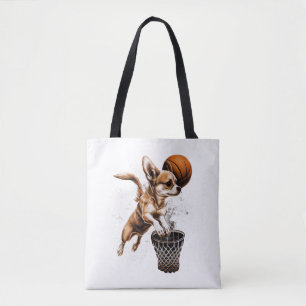 Tote Bag Chihuahua Joueur de basket-ball Sport Dunk