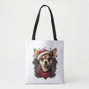 Tote Bag Chihuahua Joyeux Noël X-Mas Tree Cute