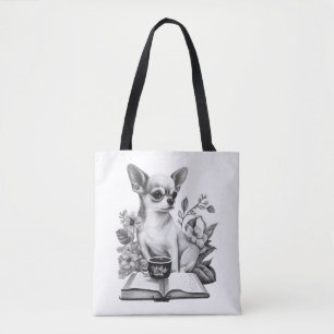Tote Bag Chihuahua Livre Café Lecture Thé
