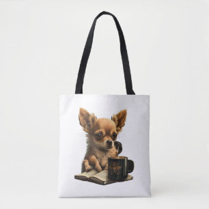 Tote Bag Chihuahua Livre Café Lecture Thé
