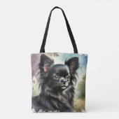 Tote Bag Chihuahua noir à long haïre en aquarelle (Dos)