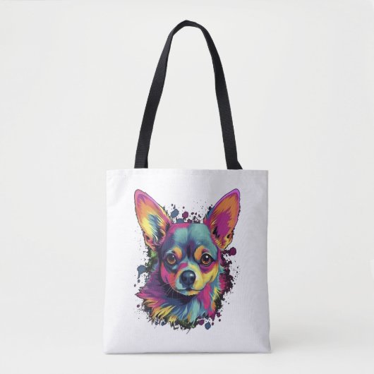 Tote Bag Chihuahua peinture Abstraite couleur mignonne chie (Devant)