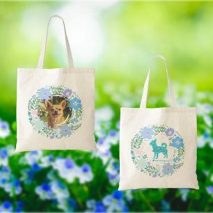 Tote Bag Chihuahua personnalisé – Couronne florale bleu pas