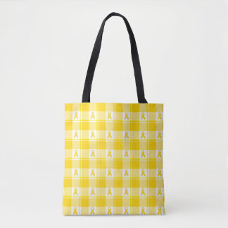 Tote Bag Childhood Cancer Awareness Plaid Gold Ribbon