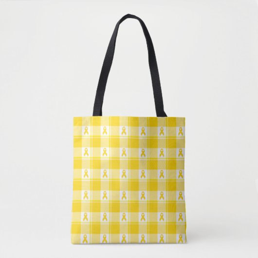 Tote Bag Childhood Cancer Awareness Plaid Gold Ribbon (Devant)