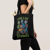 Tote Bag Chillin Avec Mes Zombies Halloween Garçons Enfants (De près)