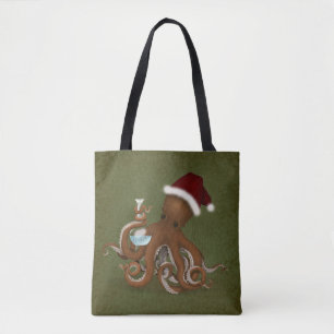 Tote Bag Chimiste Octopus À Santa Hat Le Shopping De Noël