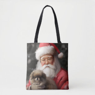 Tote Bag Chin japonais avec Noël Festif du Père Noël