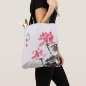 Tote Bag Chine Peinture à la main Aquarelle Floral Lotus Fo (De près)