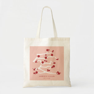 Tote Bag Chinese Love Red Cherry Blossoms