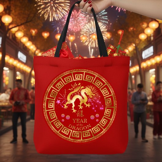 Tote Bag Chinois Zodiac Dragon Rouge/Or ID542