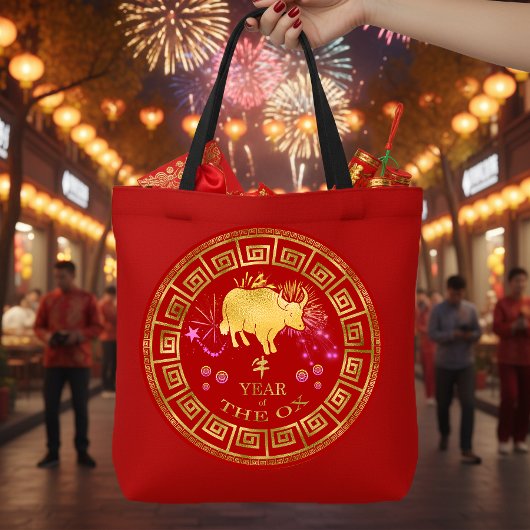 Tote Bag Chinois Zodiac Ox Rouge/Or ID542