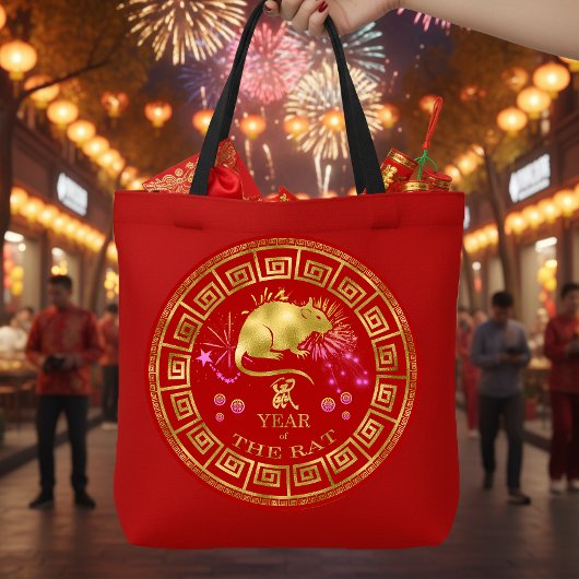 Tote Bag Chinois Zodiac Rat Rouge/Or ID542