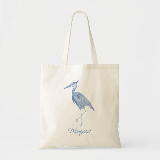 Tote Bag Chinoiserie Aquarelle Héron bleu (Devant)
