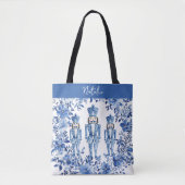 Tote Bag Chinoiserie Bleu Blanc Floral Noisette de Noël (Devant)