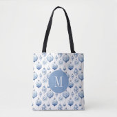 Tote Bag Chinoiserie Bleu & Blanc Ornements Monogrammes (Devant)
