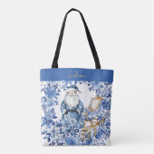 Tote Bag Chinoiserie Blue White Floral Christmas Santa (Dos)