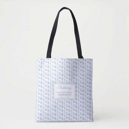Tote Bag Chinoiserie Chic Bleu Et Blanc Bridesmaid Cadeau (Devant)