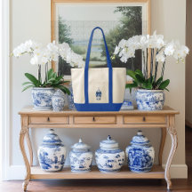 Chinoiserie Ginger Jar avec Bleu Bow Contrast Trie