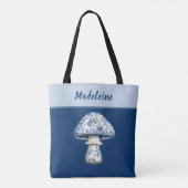 Tote Bag Chinoiserie Mushroom iBlue White on Navy Monogram (Dos)