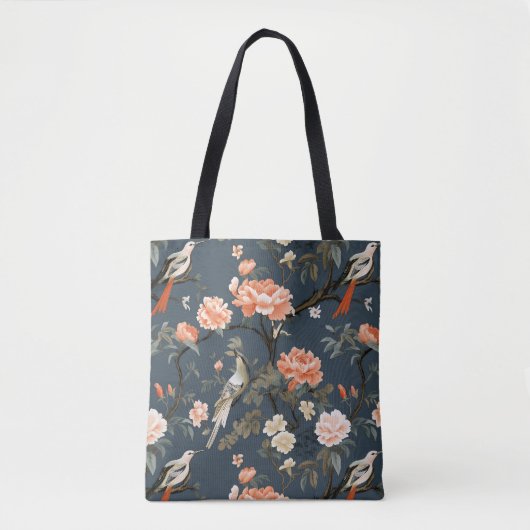 Tote Bag Chinoiserie sur Denim Blue (Devant)