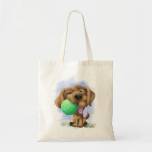 Tote Bag Chiot adorable avec balle de tennis dessin animé