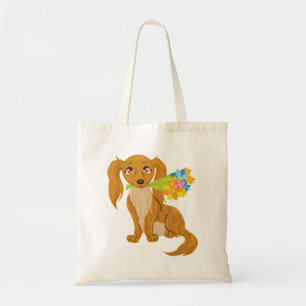 Tote Bag Chiot avec Bouquet de fleurs