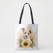 Tote Bag Chiot Avec Tournesol (Devant)